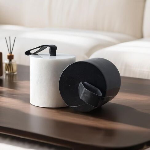 2-Pack Marble Door Stop, 3.54" Decorative Door Stoppers with Leather Handle & Non-Slip Felt Base, Natural Stone Weighted Door Holder & Bookend for Bedroom, Bathroom, Office – White and Black Set in Saudi Arabia