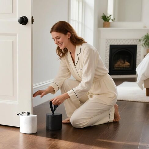 2-Pack Marble Door Stop, 3.54" Decorative Door Stoppers with Leather Handle & Non-Slip Felt Base, Natural Stone Weighted Door Holder & Bookend for Bedroom, Bathroom, Office – White and Black Set in Saudi Arabia