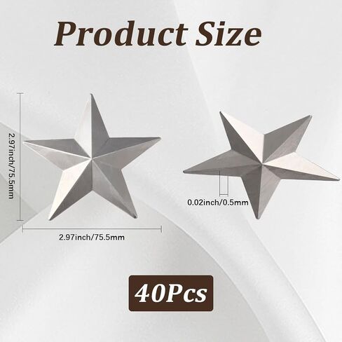GORGECRAFT 40Pcs 7.6cm Large Silver Barn Star Metal Vintage Rustic Galvanized Primitive 3D Unfinished Wreath Decorative Small Stars for DIY Crafts Christmas Tree Hanging Wall Decor Accessories in Saudi Arabia