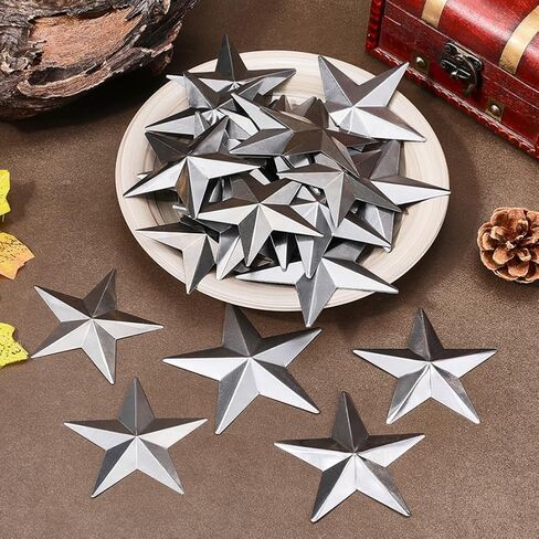 GORGECRAFT 40Pcs 7.6cm Large Silver Barn Star Metal Vintage Rustic Galvanized Primitive 3D Unfinished Wreath Decorative Small Stars for DIY Crafts Christmas Tree Hanging Wall Decor Accessories in Saudi Arabia