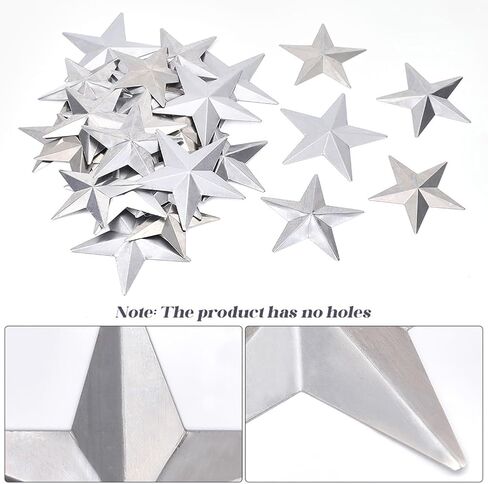 GORGECRAFT 40Pcs 7.6cm Large Silver Barn Star Metal Vintage Rustic Galvanized Primitive 3D Unfinished Wreath Decorative Small Stars for DIY Crafts Christmas Tree Hanging Wall Decor Accessories in Saudi Arabia