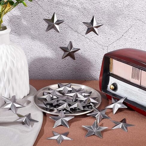 GORGECRAFT 40Pcs 7.6cm Large Silver Barn Star Metal Vintage Rustic Galvanized Primitive 3D Unfinished Wreath Decorative Small Stars for DIY Crafts Christmas Tree Hanging Wall Decor Accessories in Saudi Arabia