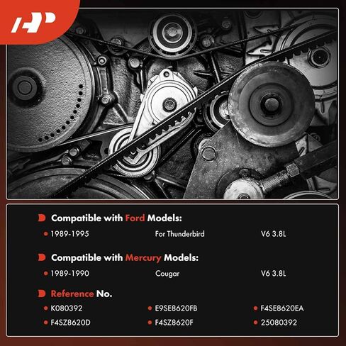 حزام محرك أفعواني A-Premium مقاس 39.37 بوصة متوافق مع Ford Thunderbird 1989-1995، Cougar 1990 & Mercury Cougar 1989-1990 - V6 3.8L in Saudi Arabia