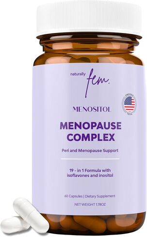 Inositol FEM Menositol 19 في 1 60 كبسولة، مكملات فترة ما قبل انقطاع الطمث وانقطاع الطمث للنساء لفقدان الوزن مع Myo-Inositol، D-chiro وIsoflavones، التحكم في الصحة الأيضية، طبيعي 100%، هرمون، خالي من الصويا in Kuwait