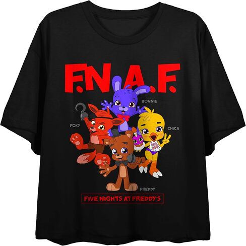 Five Nights At Freddy's F.N.A.F. Chibi Animatronics Women's Black Crew Neck Short Sleeve Crop Top in Saudi Arabia