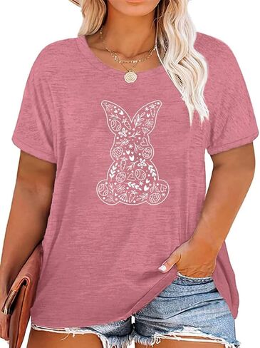 Plus Size Happy Easter Graphic Spring Shirt Cute Letter Printed Blouse Tees Women Casual Short Sleeve Tops in Saudi Arabia