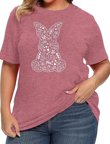 Plus Size Happy Easter Graphic Spring Shirt Cute Letter Printed Blouse Tees Women Casual Short Sleeve Tops in Saudi Arabia