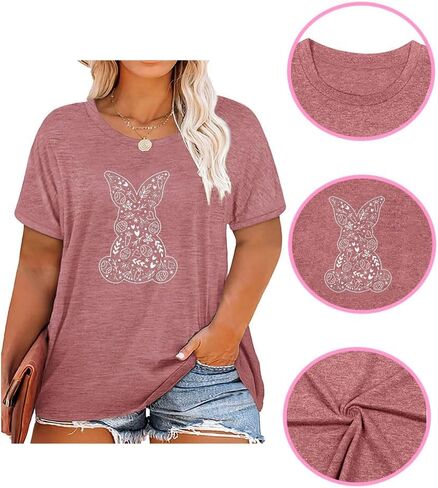 Plus Size Happy Easter Graphic Spring Shirt Cute Letter Printed Blouse Tees Women Casual Short Sleeve Tops in Saudi Arabia