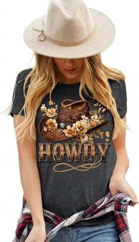 Howdy موسيقى الريف قميص المرأة خمر الغربية الرجعية توجيه الجمجمة تي شيرت الجرافيك كاوبوي راعية البقر المحملة روديو القمم in Saudi Arabia