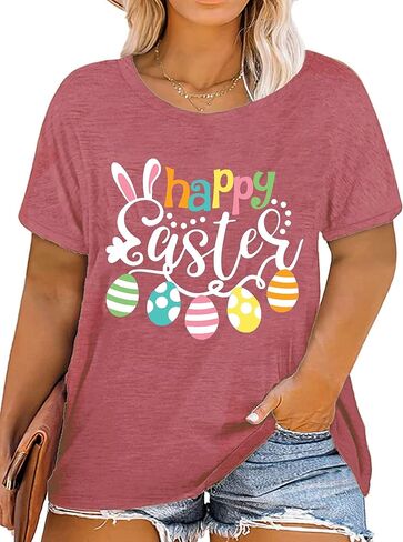 Plus Size Easter Day Shirt for Women Mama Bunny Eggs Happy Easter Printed T-Shirt Short Sleeve Graphic Tee Tops in Saudi Arabia