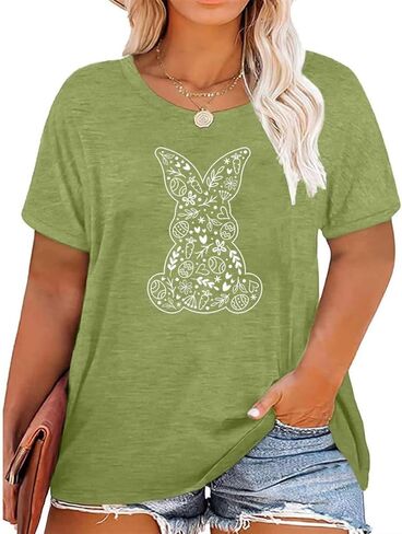 Plus Size Happy Easter Graphic Spring Shirt Cute Letter Printed Blouse Tees Women Casual Short Sleeve Tops in Saudi Arabia