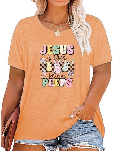 Plus Size Happy Easter Graphic Spring Shirt Cute Letter Printed Blouse Tees Women Casual Short Sleeve Tops in Saudi Arabia