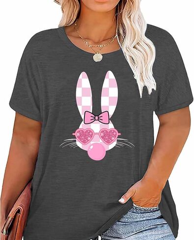 Plus Size Happy Easter Graphic Spring Shirt Cute Letter Printed Blouse Tees Women Casual Short Sleeve Tops in Saudi Arabia