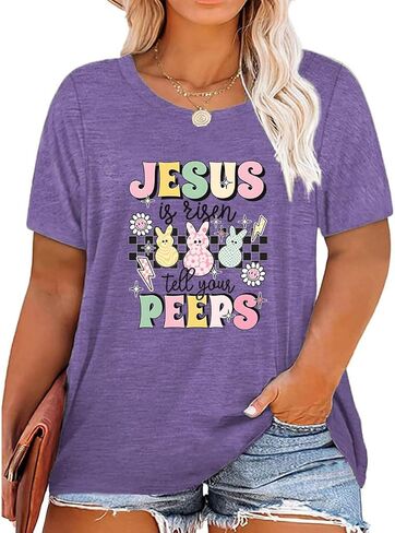 Plus Size Happy Easter Graphic Spring Shirt Cute Letter Printed Blouse Tees Women Casual Short Sleeve Tops in Saudi Arabia