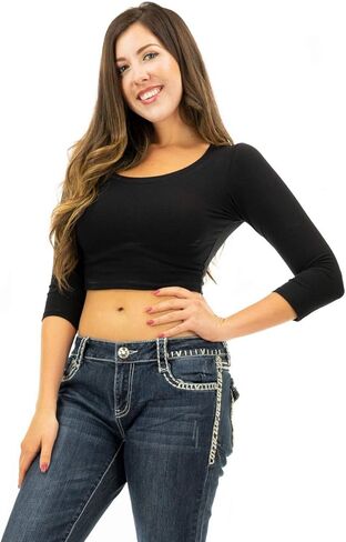 Vivian's Fashions Top - Crop Top, 3/4 Sleeve in Saudi Arabia