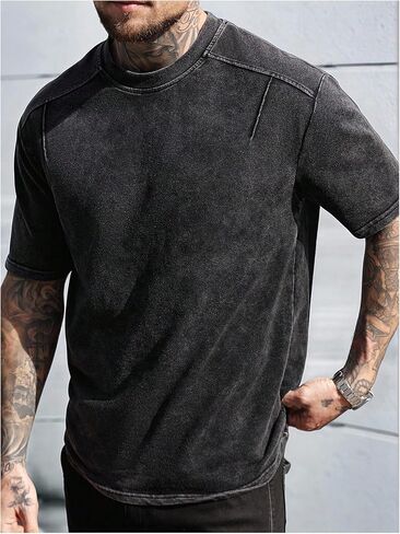OYOANGLE Men's Short Sleeve Washed T Shirts Crew Neck Drop Shoulder Tee Shirt Streetwear Tops in Saudi Arabia