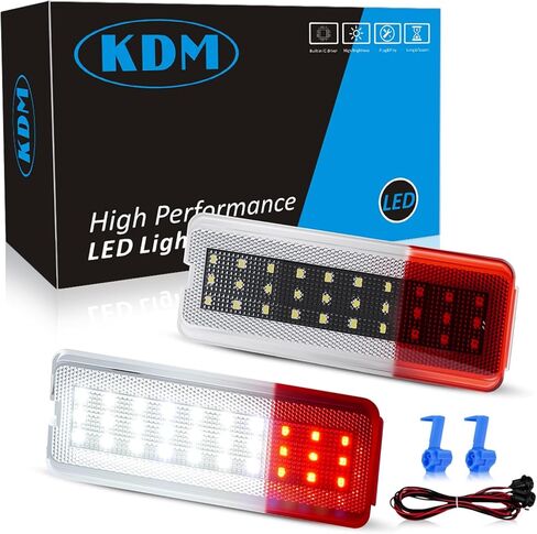 KDM LED لوحة الباب الداخلية مجموعة إضاءة مجاملة مناسبة لـ 1992-1996 Ford F150 F250 Bronco، 1992-1997 F350،6000 أبيض مع مصباح تحذير للباب الأحمر، قطعتان in Kuwait