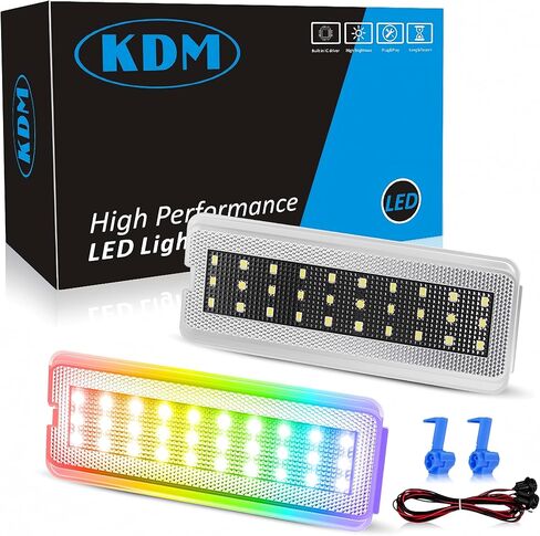 KDM LED لوحة الباب الداخلية مجموعة إضاءة مجاملة مناسبة لـ 1992-1996 Ford F150 F250 Bronco، 1992-1997 F350،6000 أبيض مع مصباح تحذير للباب الأحمر، قطعتان in Kuwait