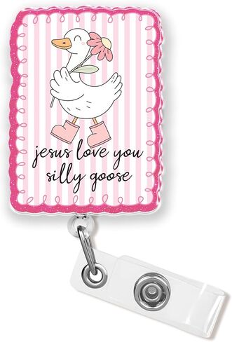 Jesus Love You Silly Goose Badge Reel 1.8 Inches Christian Humor Religious Positive Motivation God Nurse CNA Nursing Phlebotomy Pharmacy Medical Badge Holder Retractable Clip Acrylic Christmas Gifts in Kuwait