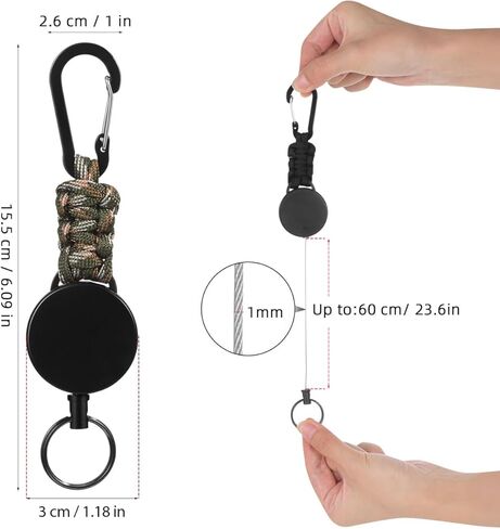 حبل سلسلة مفاتيح قابل للسحب من NUOBESTY مع سلك تلسكوبي عالي التحمل وحلقة تسلق آمنة للشارة للتنزه في الهواء الطلق والاستخدام اليومي حلقة مفاتيح حبل قابلة للتمدد in Kuwait