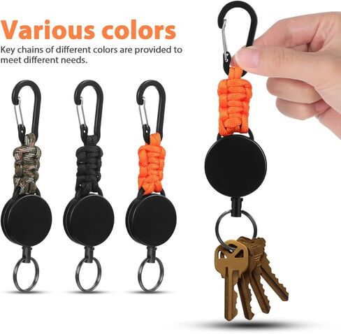 حبل سلسلة مفاتيح قابل للسحب من NUOBESTY مع سلك تلسكوبي عالي التحمل وحلقة تسلق آمنة للشارة للتنزه في الهواء الطلق والاستخدام اليومي حلقة مفاتيح حبل قابلة للتمدد in Kuwait