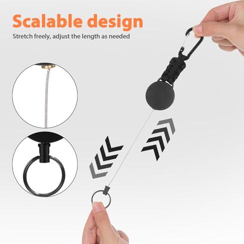 حبل سلسلة مفاتيح قابل للسحب من NUOBESTY مع سلك تلسكوبي عالي التحمل وحلقة تسلق آمنة للشارة للتنزه في الهواء الطلق والاستخدام اليومي حلقة مفاتيح حبل قابلة للتمدد in Kuwait