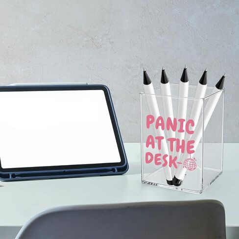 Pink Funny Panic at the Desk Girly Office Quotes Desk Pencil Holder Appreciation Administrative Professional Day Gifts for Women Men Manager Coworker Friend Acrylic Pen Holder Pencil Pen Cup in Saudi Arabia