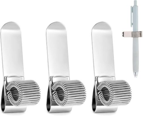 3 قطع مشبك حامل قلم فضي، مشبك حامل قلم بحلقة زنبركية واحدة قابل للتعديل، مشبك معدني من الفولاذ المقاوم للصدأ منظم قلم رصاص لمجلة حافظة الكمبيوتر المحمول in Kuwait