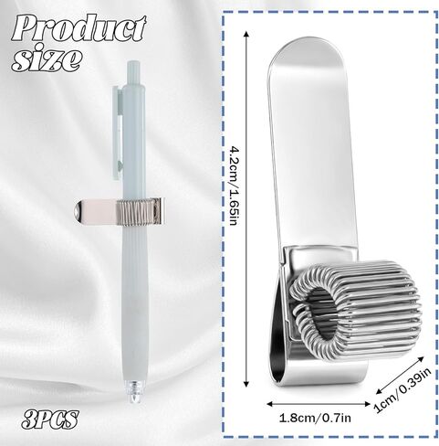 3 قطع مشبك حامل قلم فضي، مشبك حامل قلم بحلقة زنبركية واحدة قابل للتعديل، مشبك معدني من الفولاذ المقاوم للصدأ منظم قلم رصاص لمجلة حافظة الكمبيوتر المحمول in Kuwait