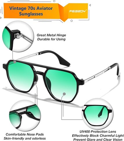 FEISEDY Retro 70s Aviator Sunglasses for Women Men Vintage Square Trendy Oversized Shades UV400 B0145 in Saudi Arabia