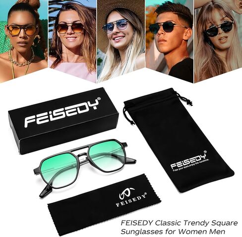 FEISEDY Retro 70s Aviator Sunglasses for Women Men Vintage Square Trendy Oversized Shades UV400 B0145 in Saudi Arabia