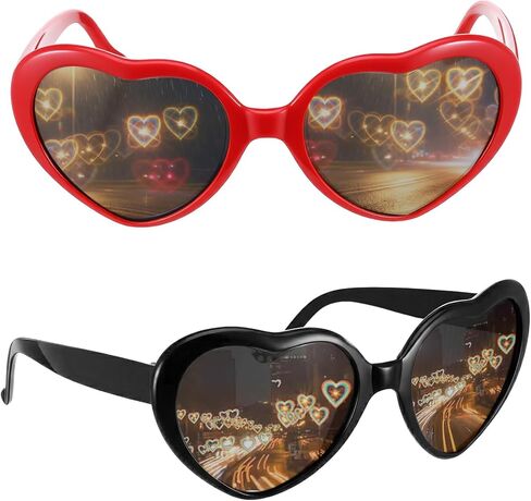 Lusofie 2pcs Heart Shaped Sunglasses - Heart Shaped Diffraction Glasses for Festival Rave Party Accessories for Women Men Rave Glasses in Saudi Arabia