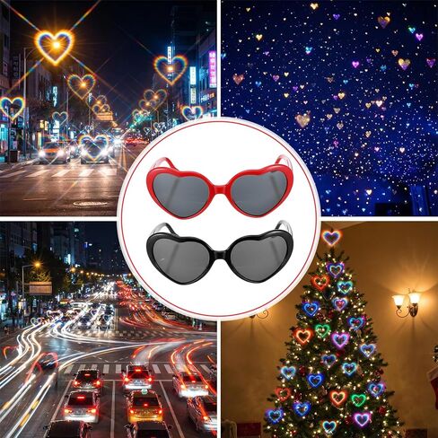 Lusofie 2pcs Heart Shaped Sunglasses - Heart Shaped Diffraction Glasses for Festival Rave Party Accessories for Women Men Rave Glasses in Saudi Arabia