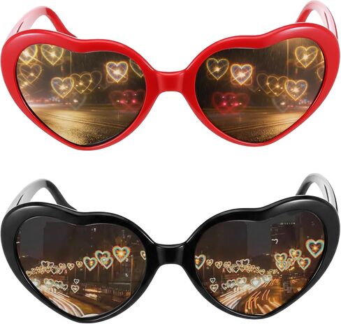 Lusofie 2pcs Heart Shaped Sunglasses - Heart Shaped Diffraction Glasses for Festival Rave Party Accessories for Women Men Rave Glasses in Saudi Arabia