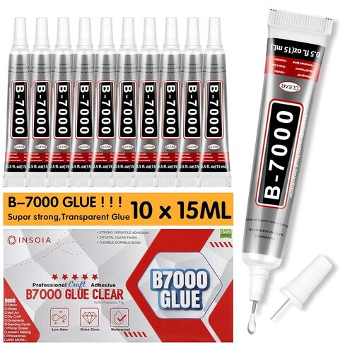 B7000 غراء حجر الراين الشفاف 10 قطع 15 مل - غراء مجوهرات شفاف قوي لا يترك أثرًا مع طرف دقيق، لاصق سريع الجفاف متعدد الأغراض لصنع أحذية قماشية لمكياج الأظافر وإصلاح الهاتف in Kuwait