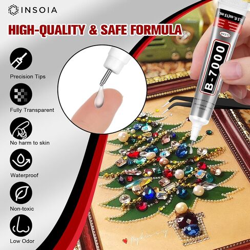 B7000 غراء حجر الراين الشفاف 10 قطع 15 مل - غراء مجوهرات شفاف قوي لا يترك أثرًا مع طرف دقيق، لاصق سريع الجفاف متعدد الأغراض لصنع أحذية قماشية لمكياج الأظافر وإصلاح الهاتف in Kuwait