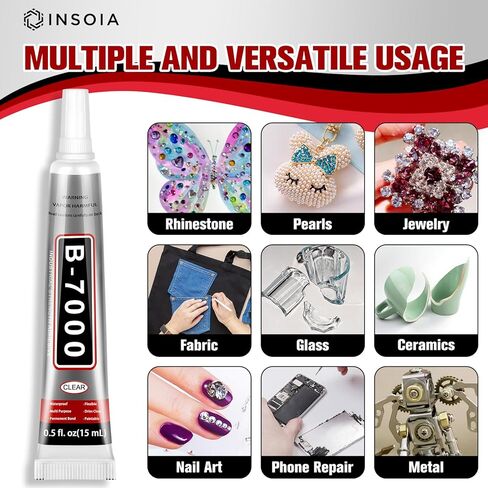 B7000 غراء حجر الراين الشفاف 10 قطع 15 مل - غراء مجوهرات شفاف قوي لا يترك أثرًا مع طرف دقيق، لاصق سريع الجفاف متعدد الأغراض لصنع أحذية قماشية لمكياج الأظافر وإصلاح الهاتف in Kuwait