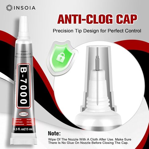 B7000 غراء حجر الراين الشفاف 10 قطع 15 مل - غراء مجوهرات شفاف قوي لا يترك أثرًا مع طرف دقيق، لاصق سريع الجفاف متعدد الأغراض لصنع أحذية قماشية لمكياج الأظافر وإصلاح الهاتف in Kuwait
