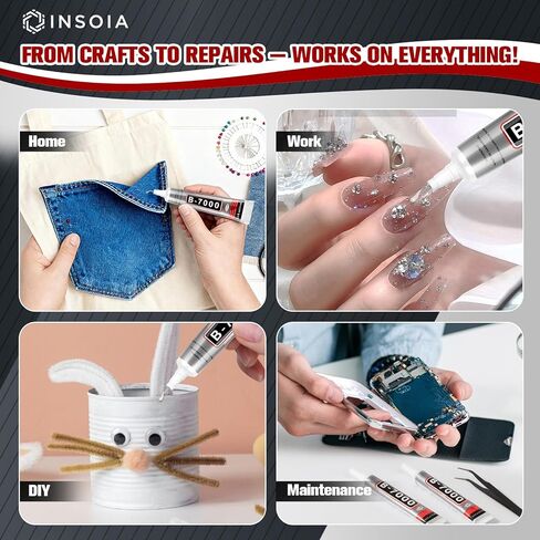 B7000 غراء حجر الراين الشفاف 10 قطع 15 مل - غراء مجوهرات شفاف قوي لا يترك أثرًا مع طرف دقيق، لاصق سريع الجفاف متعدد الأغراض لصنع أحذية قماشية لمكياج الأظافر وإصلاح الهاتف in Kuwait