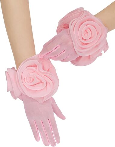 Elegant Floral Mesh Gloves Tea Party Sheer Stretchy Tulle Bridal Gloves for Wedding Party Accessories in Kuwait