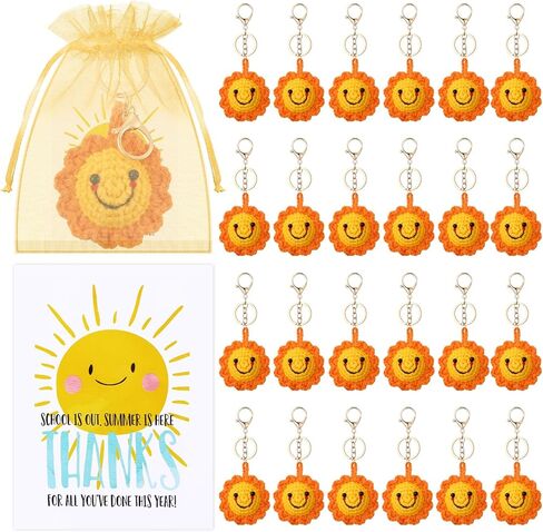 Zeyune 12 Sets Crochet Sunflower Keychains with Sunshine Card Positive Inspirational Friendship Sunshine Keychain Appreciation Gift in Saudi Arabia