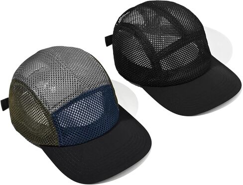 Croogo Mesh Baseball Cap Breathable 5 Panel Hat Lightweight Adjustable Trucker Hat Summer Dad Hat Hip Hop Style Flat Brim Hat in Saudi Arabia