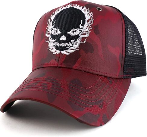Trendy Apparel Shop Flame Skull Trucker Nyon Camo Trucker Mesh Baseball Cap in Saudi Arabia