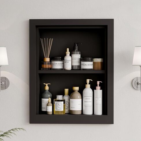 Solid Wood 14 X 18 Recessed Medicine Cabinet,2-Tier, Medicine Cabinet Organizer,Wall Niche, Bathroom Wall Cabinet, Recessed Bathroom Cabinet,Recessed Wall Cabinet, Bathroom Cabinet With Storage, White in Saudi Arabia