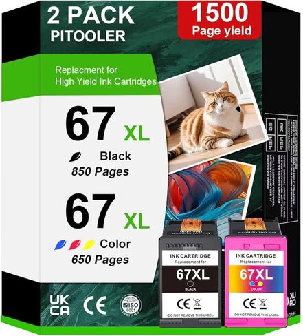 67XL Ink Cartridges Combo Pack Replacement for HP Ink 67 67 XL Ink Cartridge for HP DeskJet 2827e 2700 2700e 2755 2755e 2855e 2800e 2852e 4100e 4155e Envy 6000 6055e 6455e Printer (1 Black+1 Color ) in Kuwait