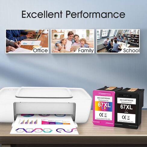 67XL Ink Cartridges Combo Pack Replacement for HP Ink 67 67 XL Ink Cartridge for HP DeskJet 2827e 2700 2700e 2755 2755e 2855e 2800e 2852e 4100e 4155e Envy 6000 6055e 6455e Printer (1 Black+1 Color ) in Kuwait