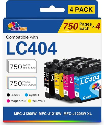 Clorisun LC404 Ink Cartridges for Brother Printer Compatible for MFC-J1205W Ink Cartridges MFC-J1215W MFC-J1205W XL Printer (Black Cyan Magenta Yellow, 4Pack) LC404 Ink in Kuwait