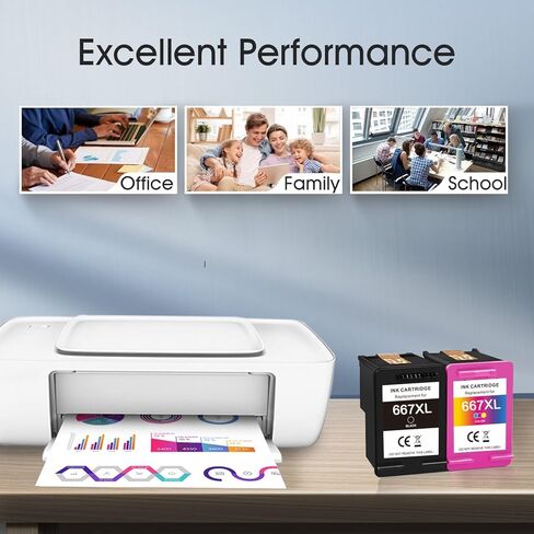 667XL Ink Cartridges Combo Pack Replacement for HP 667 667 XL Ink Cartridges Work for HP DeskJet 1275 2374 2375 2376 6075 6475 6476 Printers (1 Black, 1 Color) in Kuwait