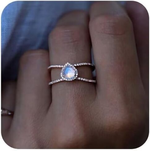 14K Rose Gold Teardrop Moonstone Ring - European American Style Pear-Shaped Band Ideal for Bridal Engagement Wedding Anniversary Daily Wear​ Size 10 in Kuwait
