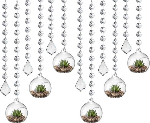 56 Pcs 3.15'' Hanging Glass Tealight Holder with Clear K9 Crystal Garland Strands and Maple Leaf Pendants Globe Plant Terrariums Glass Orbs for Wedding Party and Valentine's Day Decoration in Kuwait